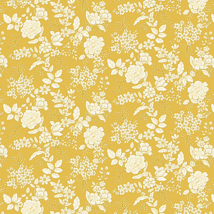 TRANQUILITY Floral Yellow Yardage