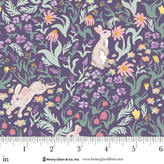 MY DARLING UNICORN Frolicking Bunnies Purple Yardage