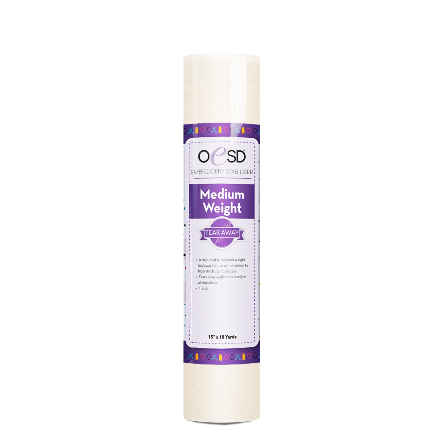 OESD Medium Weight Tear Away 15" x 10 yards White Stabilizer