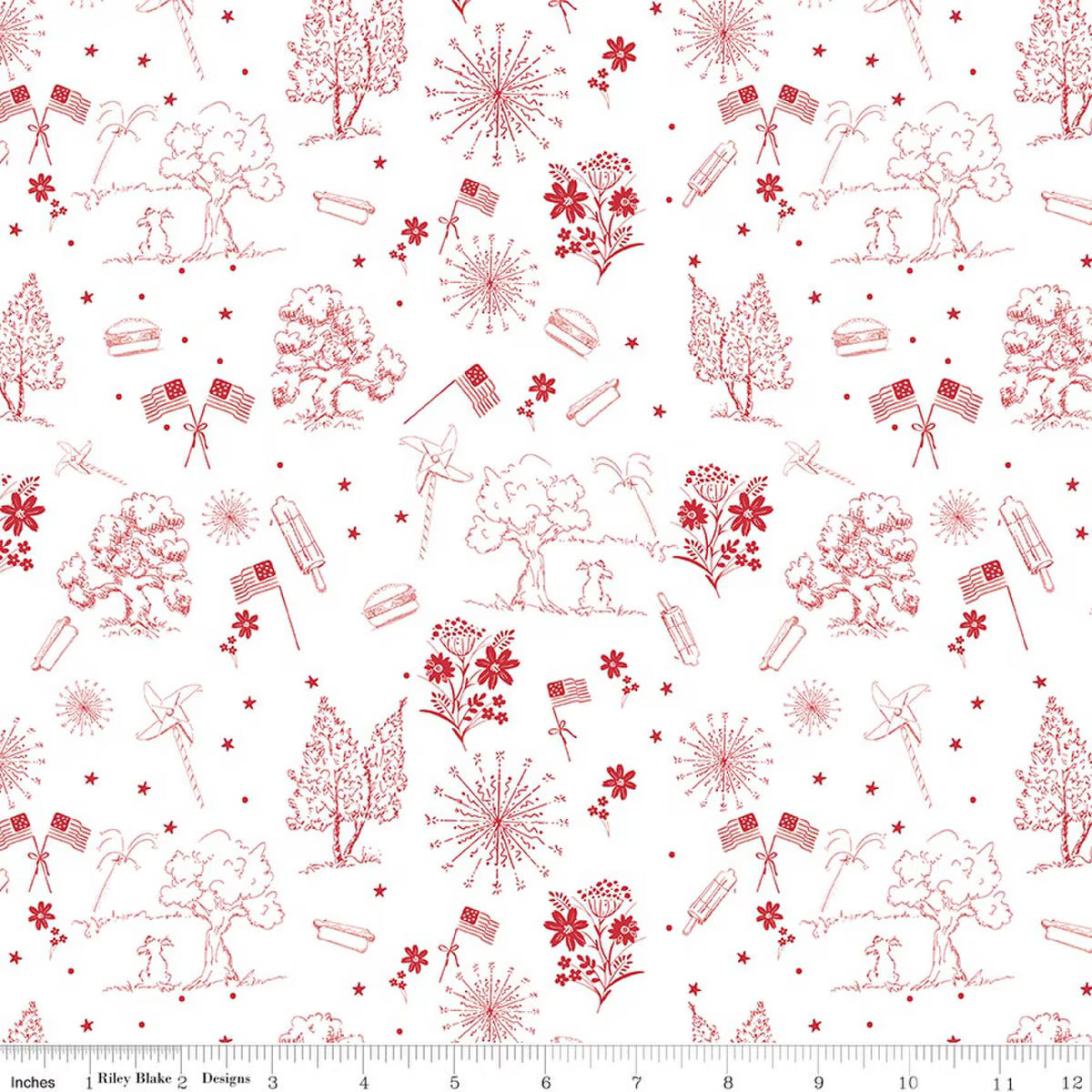 FIREWORK FIELDS Independence Toile White Yardage