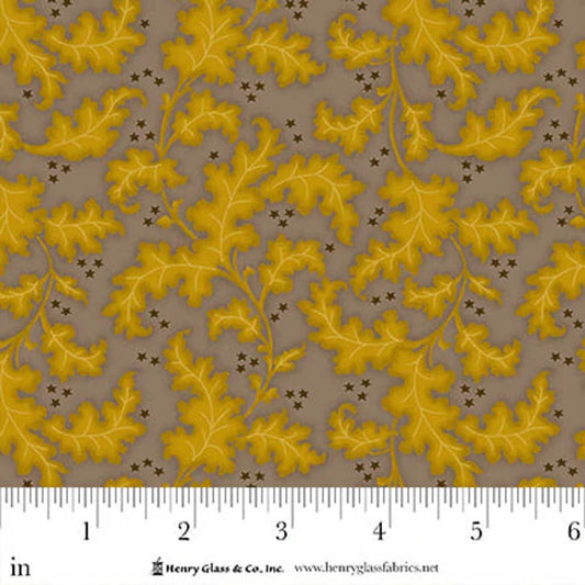FLOWER POT PRINTS Oak Leaves and Berries Gray Yardage