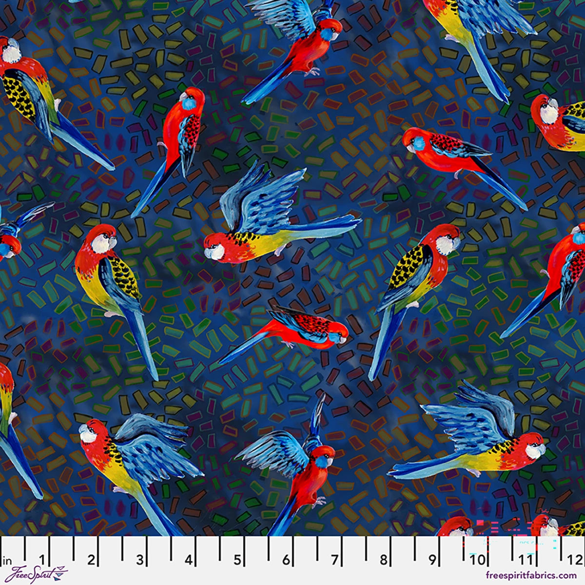 BIRDS OF A FEATHER Rosellas Midnight Yardage