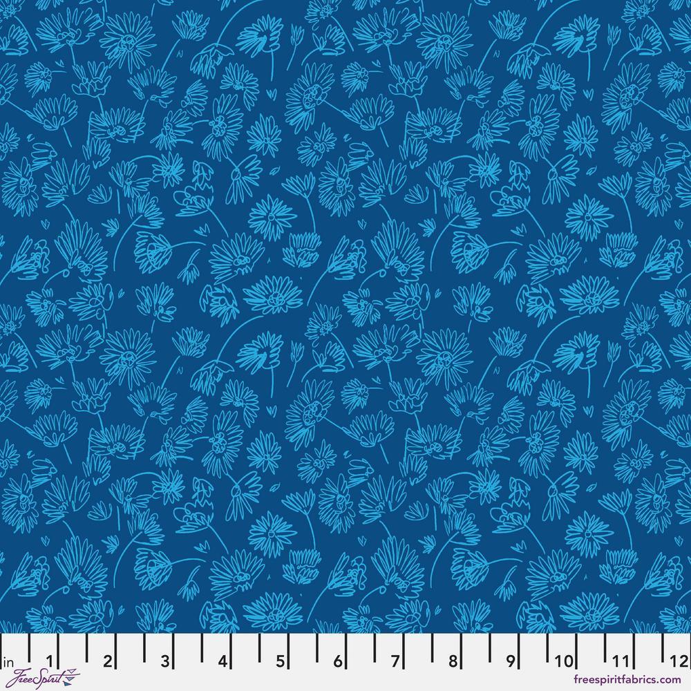 VIBRANT BOTANICA Daisy Foliage - Ocean Yardage