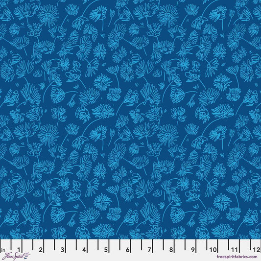 VIBRANT BOTANICA Daisy Foliage - Ocean Yardage