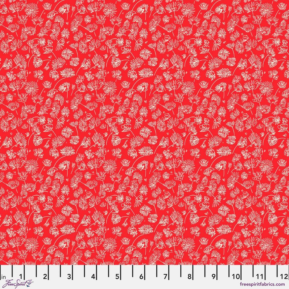 VIBRANT BOTANICA Mini Daisies - Scarlet Yardage