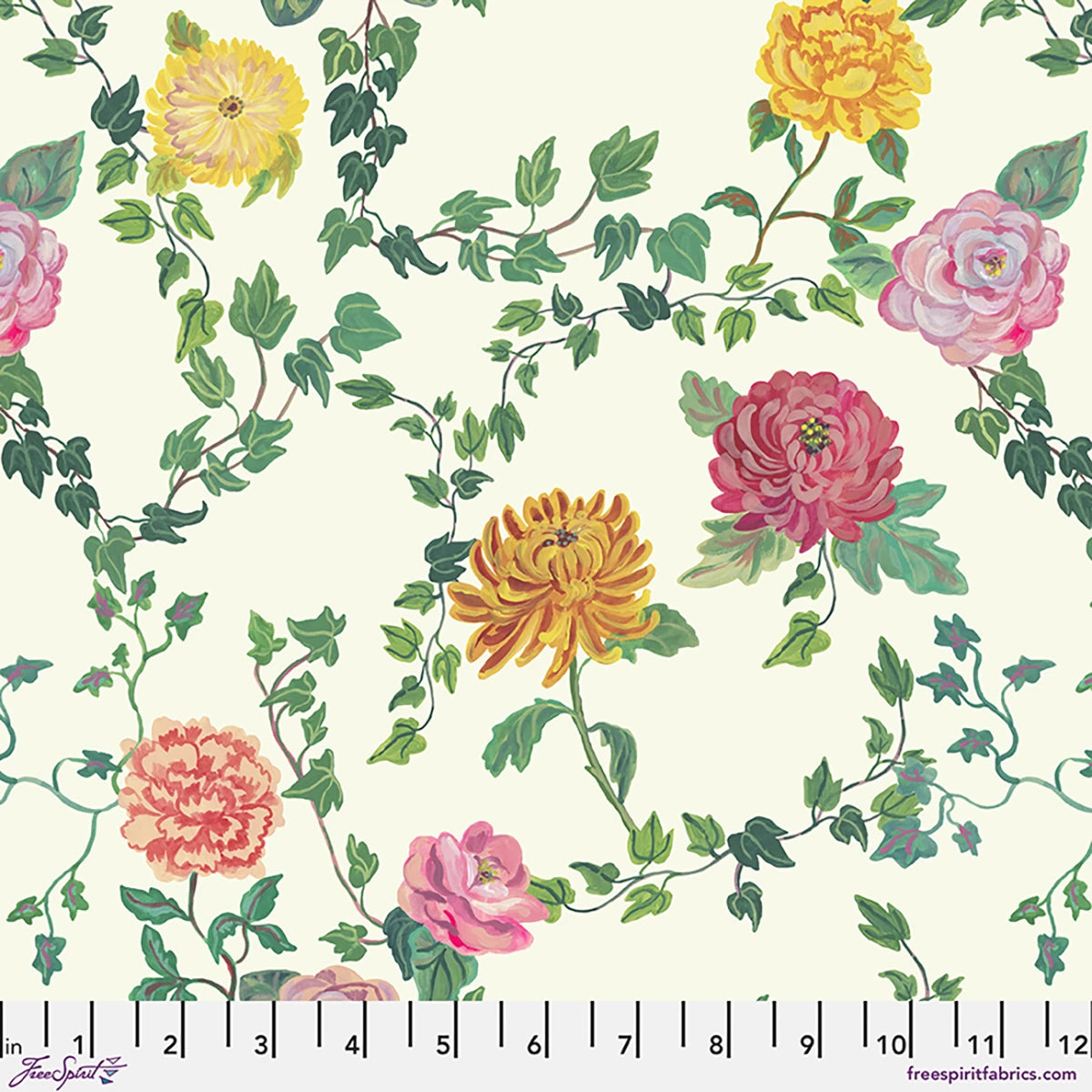 LAST FALL IN JAPAN Ivy and Flowers Cream Yardage