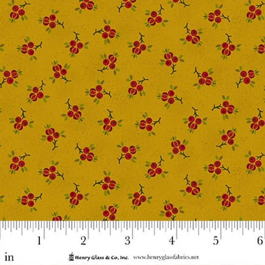 FLOWER POT PRINTS Plucked Pomegranates Gold Yardage