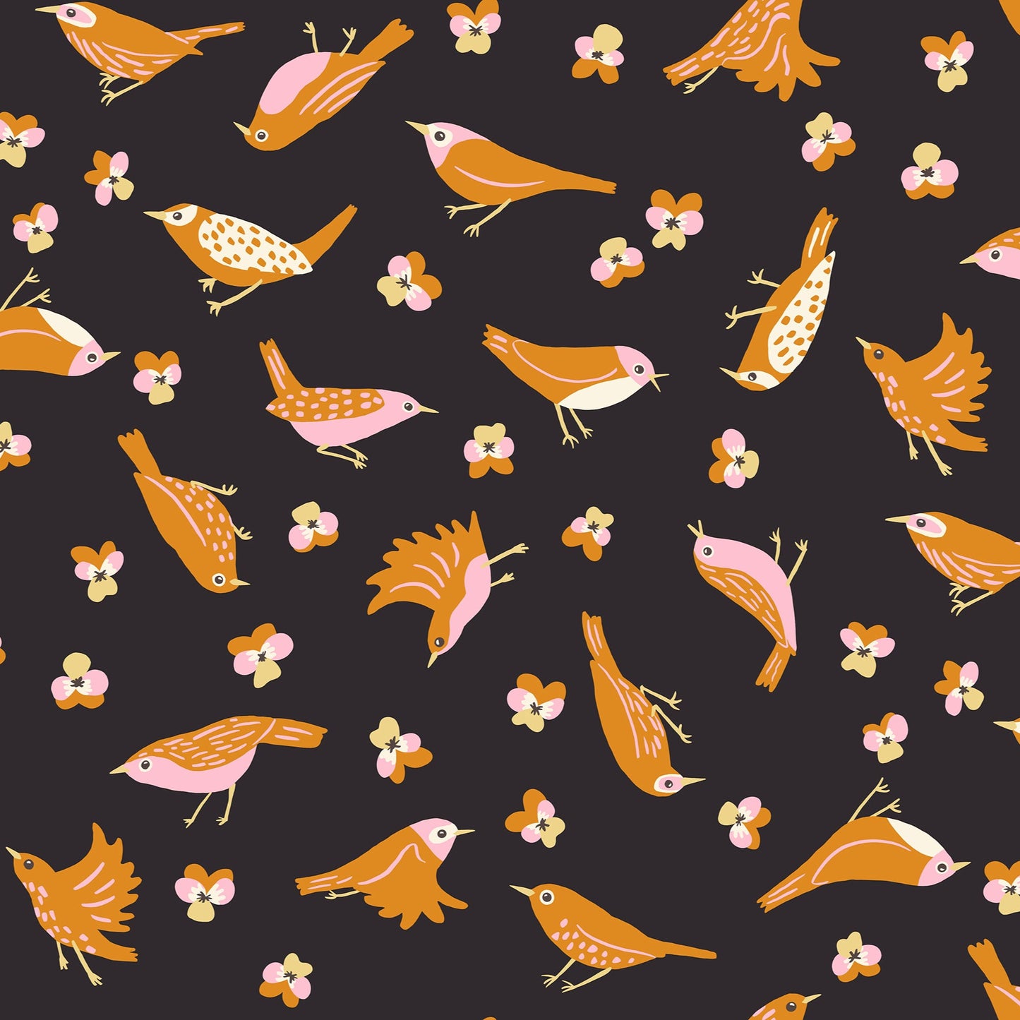 BIRD IS THE WORD Migration Soft Black Yardage