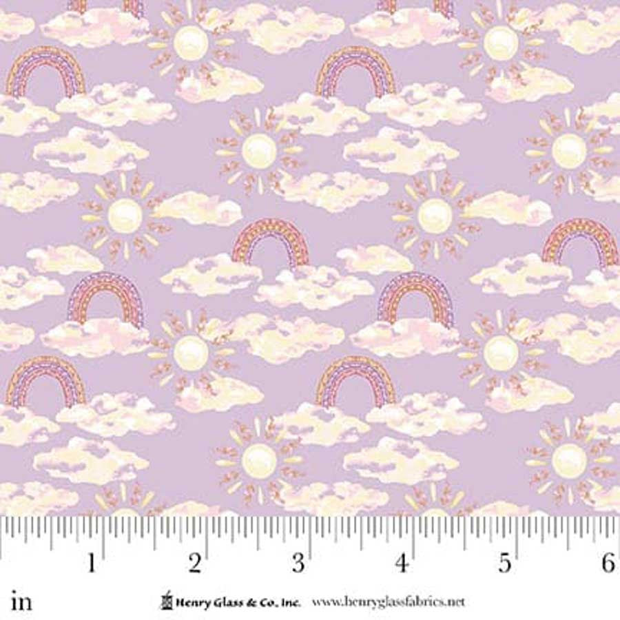 MY DARLING UNICORN Rainbows, Clouds, Sun Lavender Yardage
