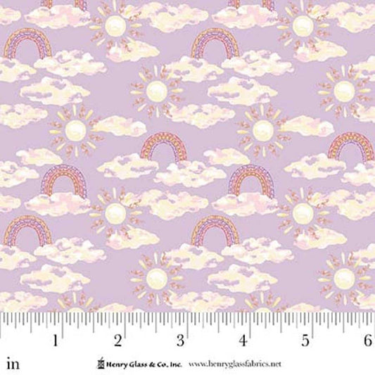 MY DARLING UNICORN Rainbows, Clouds, Sun Lavender Yardage