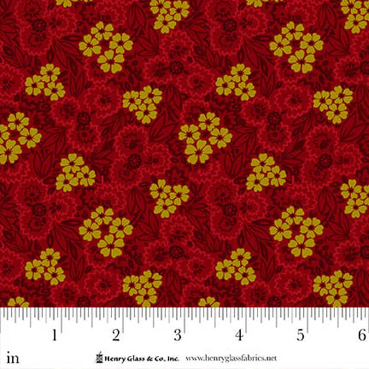 FLOWER POT PRINTS Scatter Garden Red Yardage