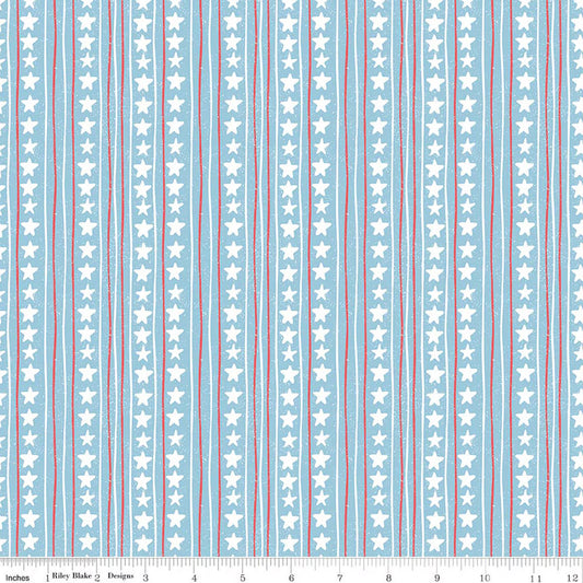 FIREWORK FIELDS Stars and Stripes Blue Yardage