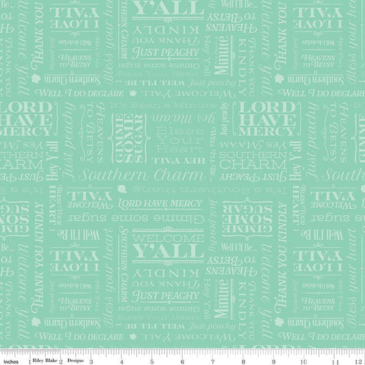 SOUTHERN CHARM Text Mint Yardage