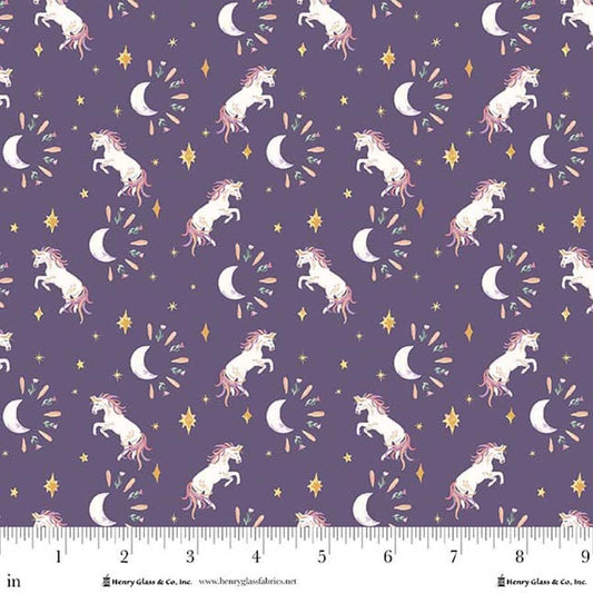 MY DARLING UNICORN Tossed Unicorn with Cresent Moons Purple Yardage