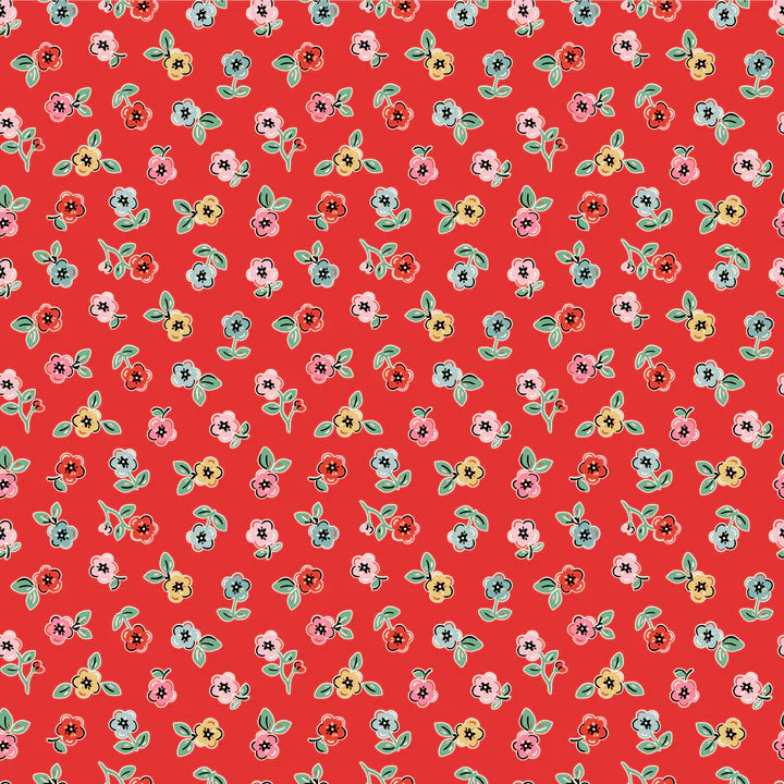 HOME SWEET HOME Cheery Florals Red Yardage