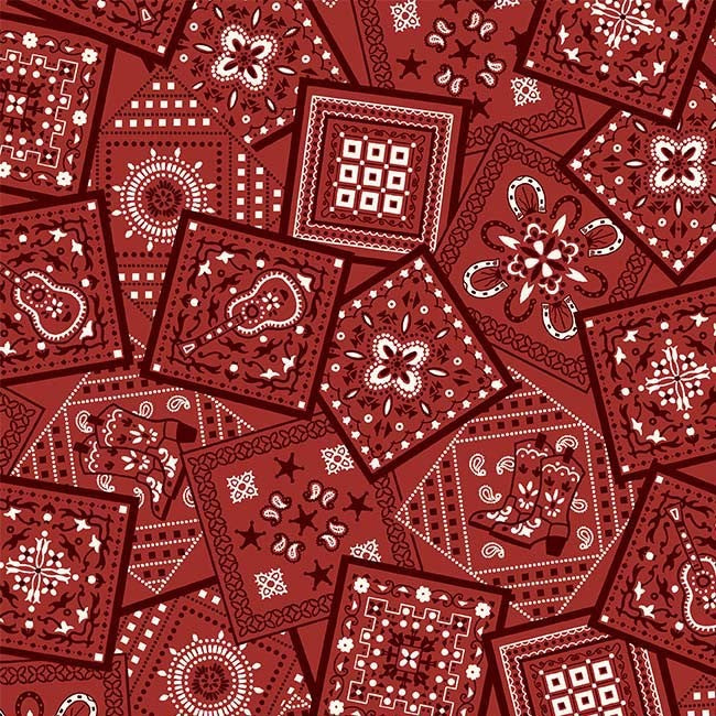 BUCKAROO Cowboy Bandana Red Yardage