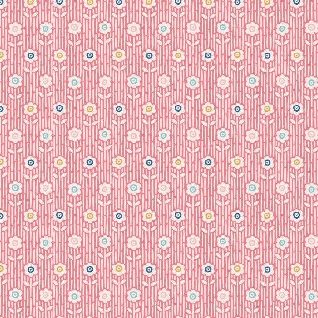 Garden Party Floral Stripe Pink Yardage