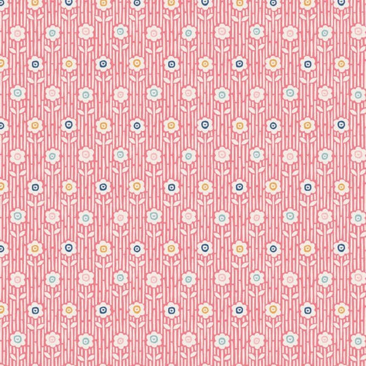 Garden Party Floral Stripe Pink Yardage