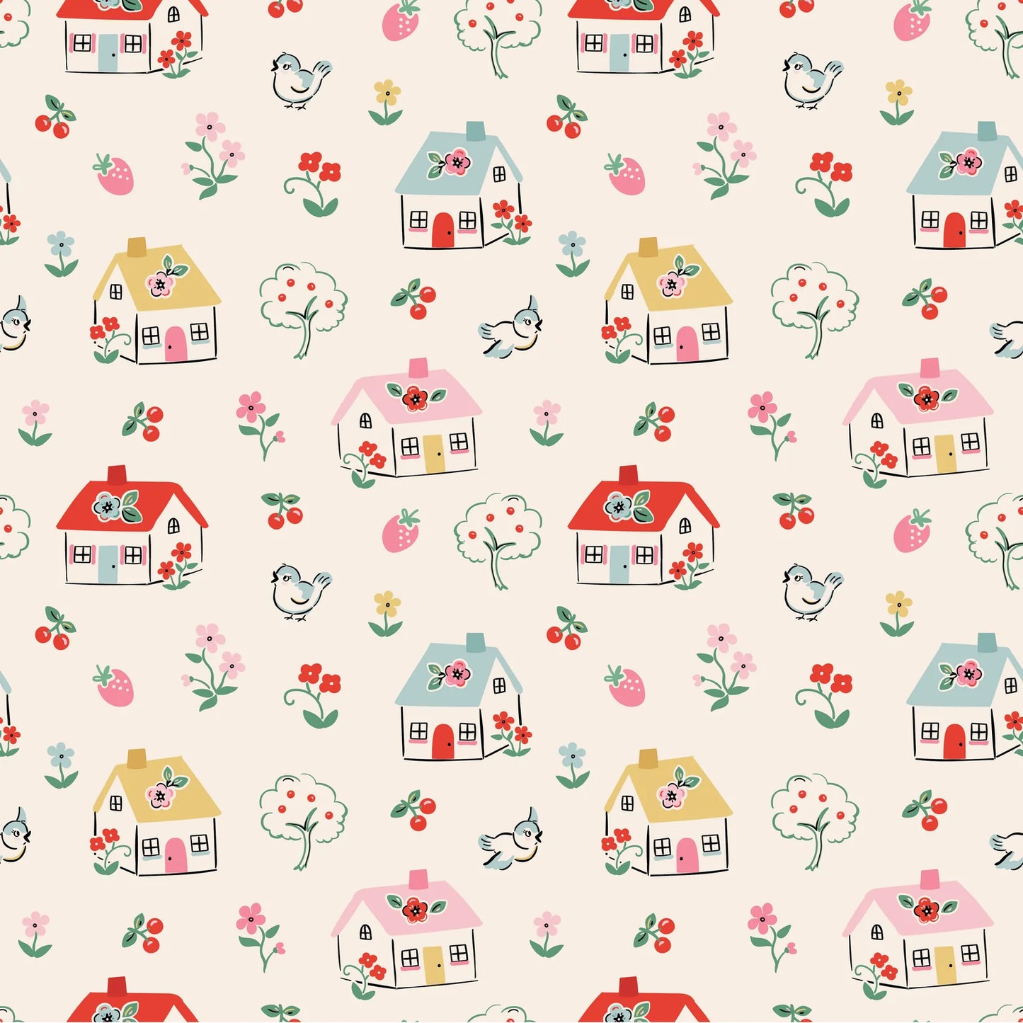 HOME SWEET HOME Happy Home Cream Yardage