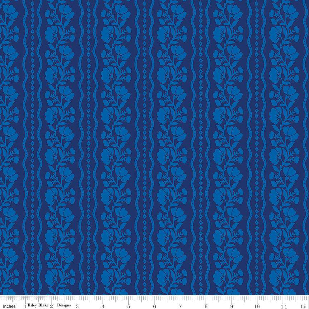 THE GARDEN PARTY Blue Chine Jasmine Stripe Yardage